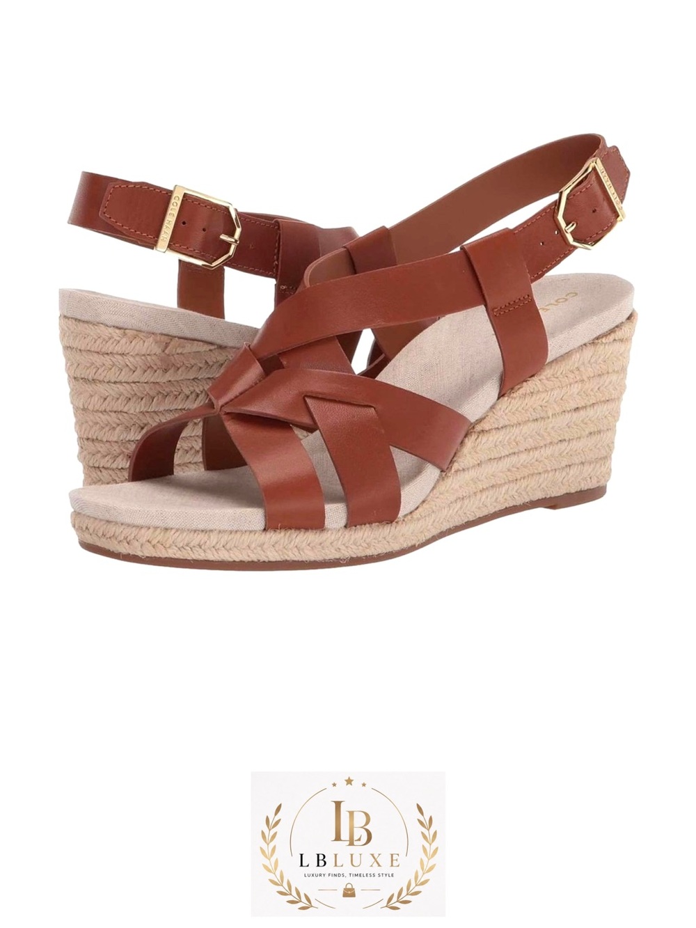 NWT Cole Haan Women's Crystal Leather Wedge Sandal 70mm Size 7.5